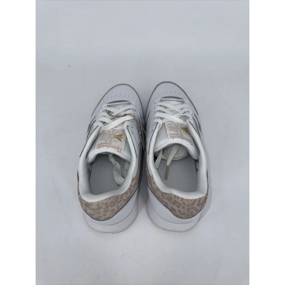 Reebok Classic Leather Womens White Cheetah Print Sneakers GY7173 Size‎ 9 NEW